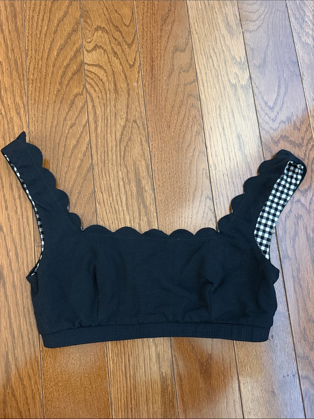 Marysia Swim Black Scallop-Edge Bikini Top with reversible gingham lining